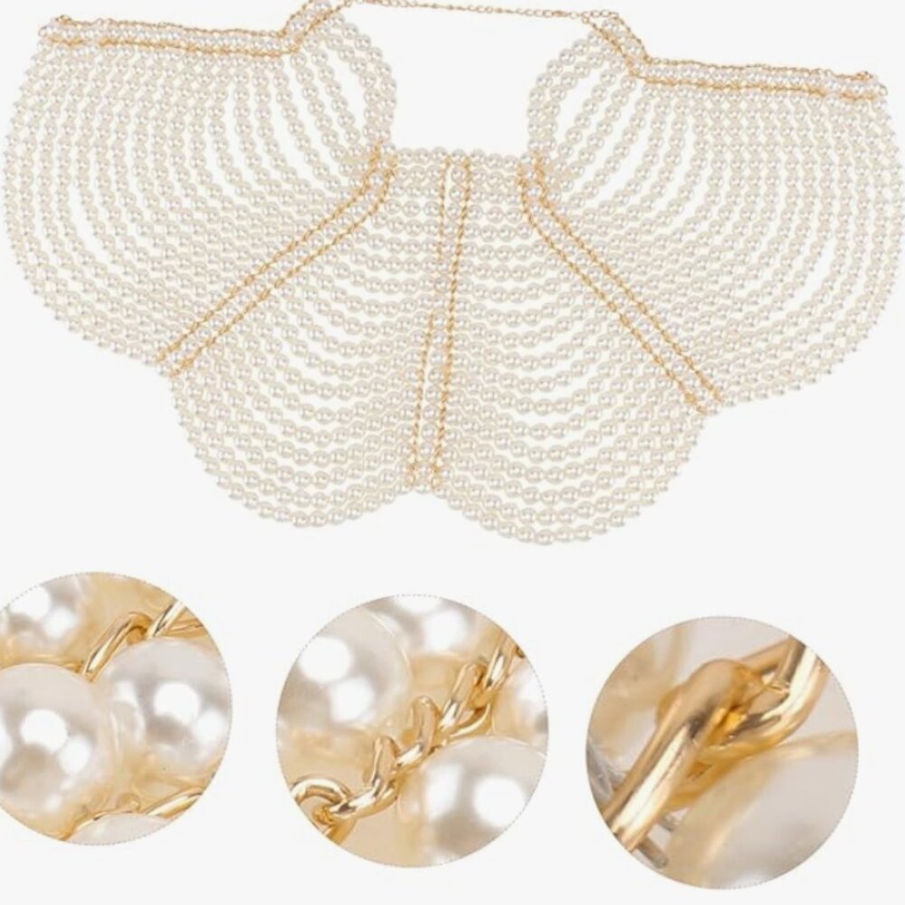 NIB Pearl Shoulder Chain Body Jewelry Elegant Bridal Boudoir Shoulder Piece